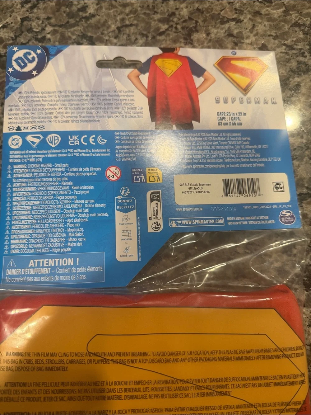 DC Comics Red and Yellow Superman Cape with Iconic Emblem